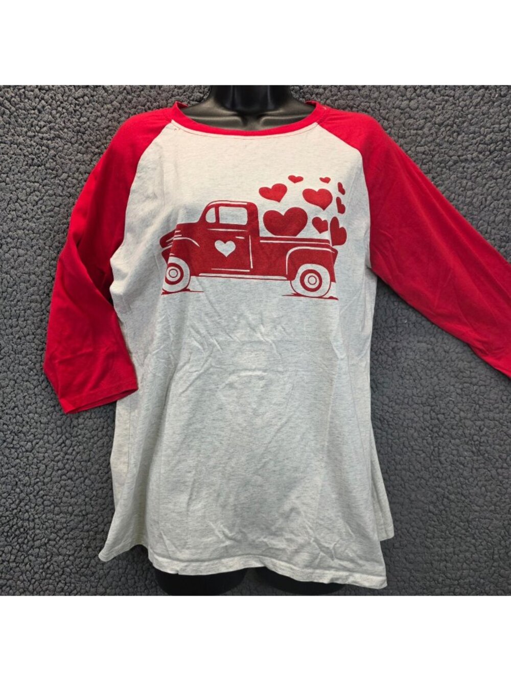 Womens Valentine's Cute Heart Monster Truck Shirt L Red White Romantic Festival